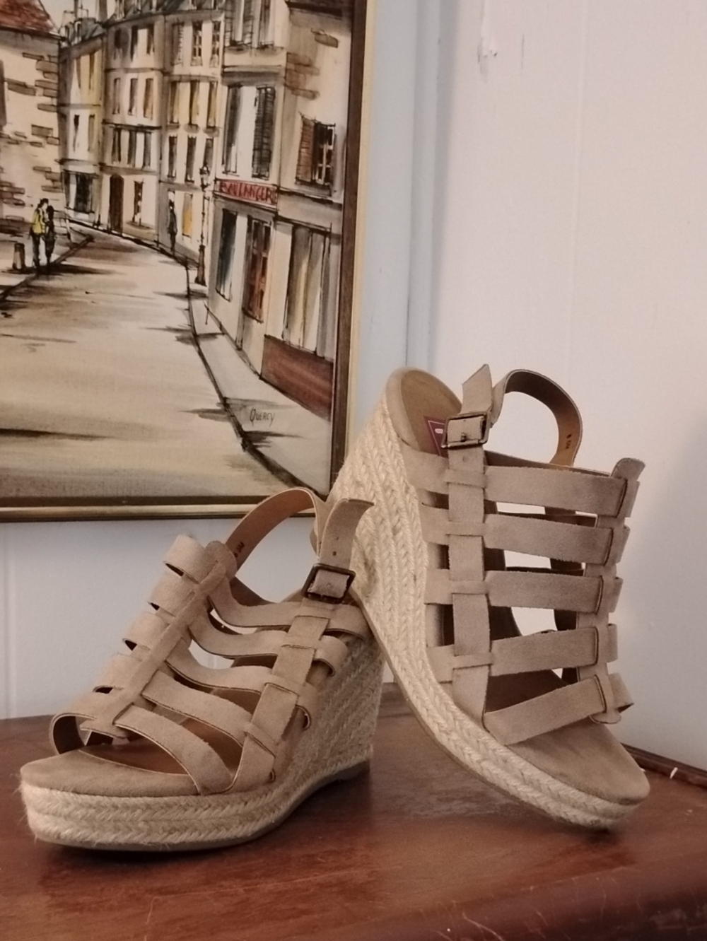 EDL POP Beige Suede Strappy Espadrille Wedge Sandals - Women